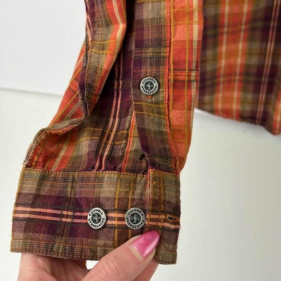 Columbia Sportswear Company Men's LS Orange Plaid Casual Button Down Shirt - Picture 4 of 9
